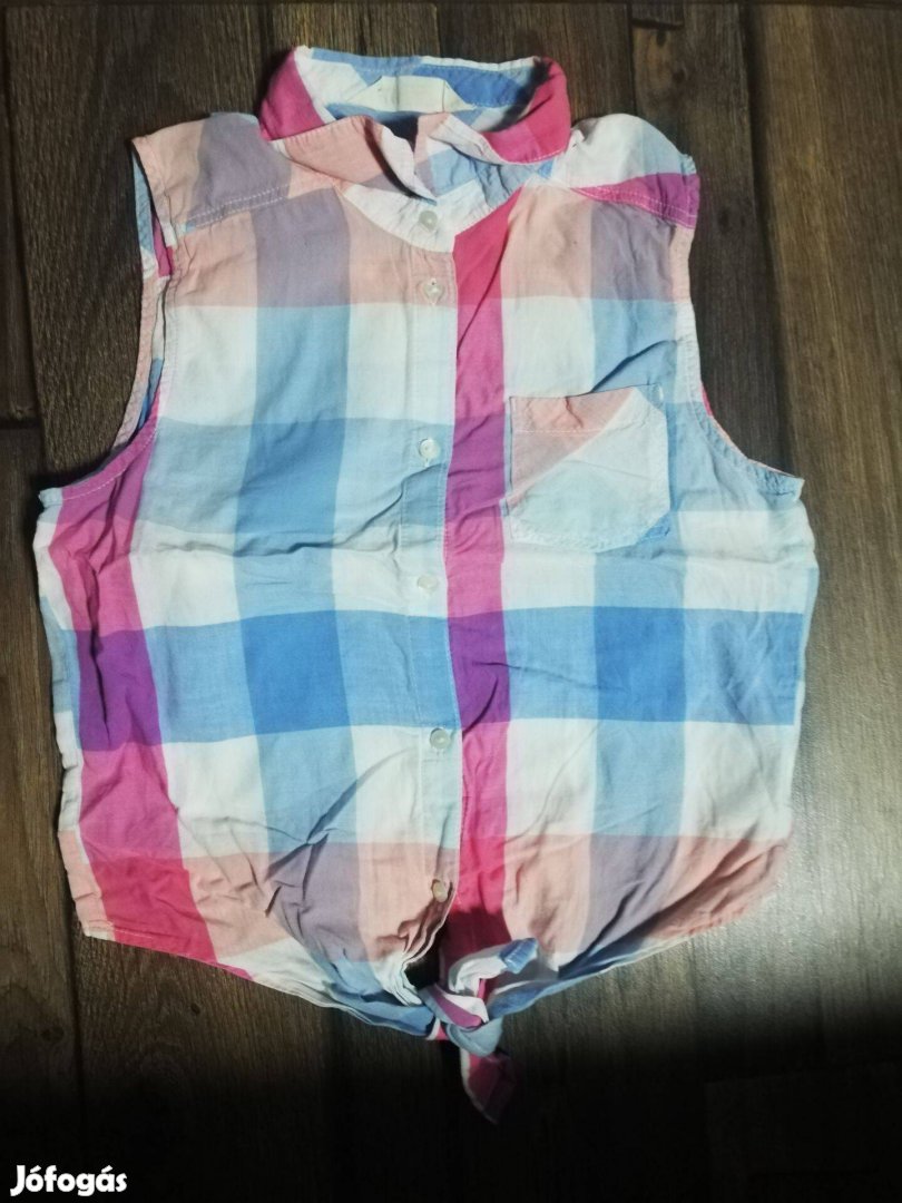 Rózsaszínű-kék kockás alul kötős top, H&M, 146-158