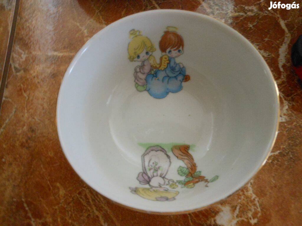 Rrégi angyalkás román porcelán kis tálka 13cm és kiscsésze