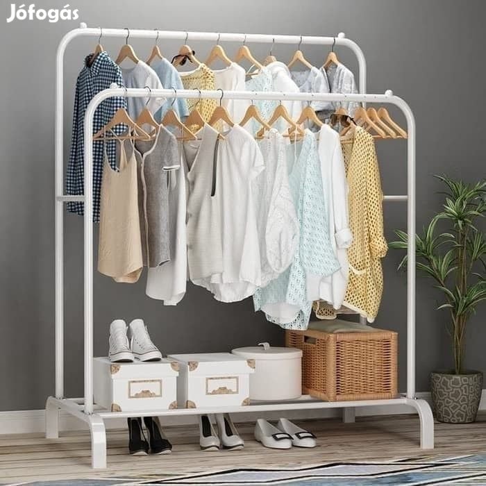Ruhaállvány cipőtartóval fém 155 x 58 x 154 cm fehér CR009-150