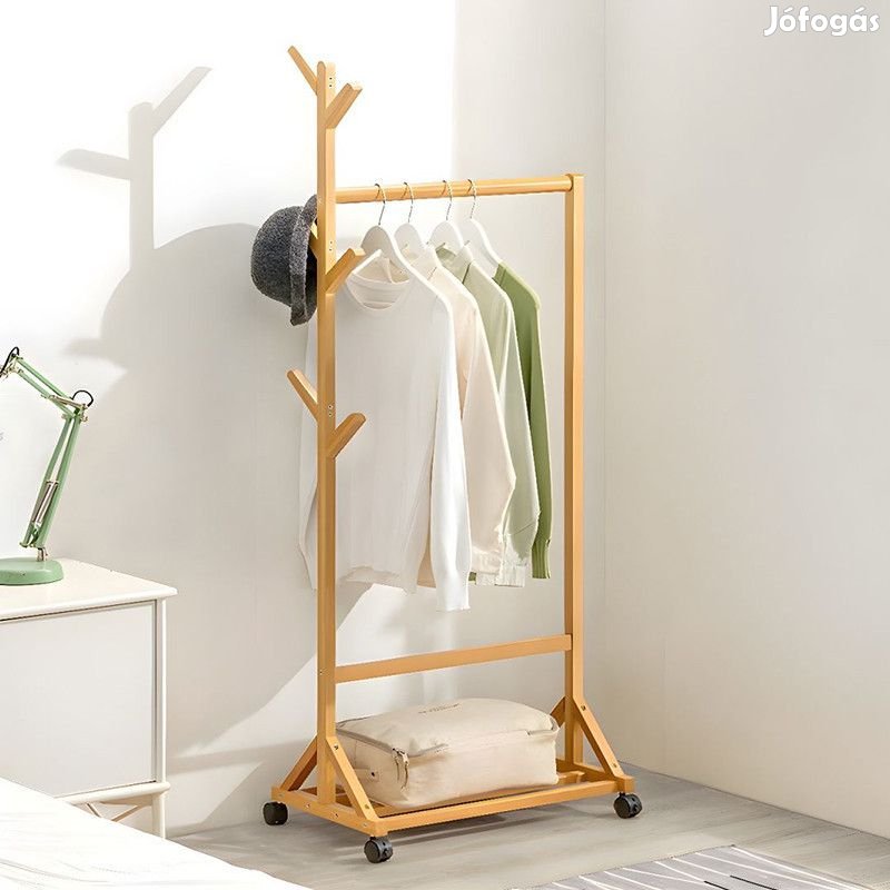 Ruhaállvány cipőtartóval kerekekkel 128x60x35 cm bambusz BM03-60