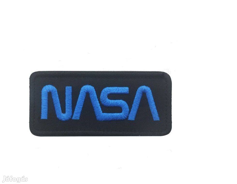 Ruhára varrható tépőzáras NASA kék logo logó 90x40 mm