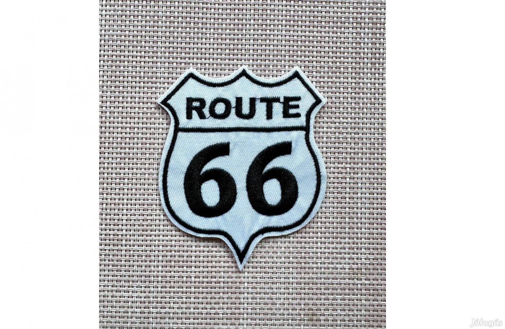 Ruhára vasalható motoros fehér folt rávasaló felvarró Route66 92x76mm