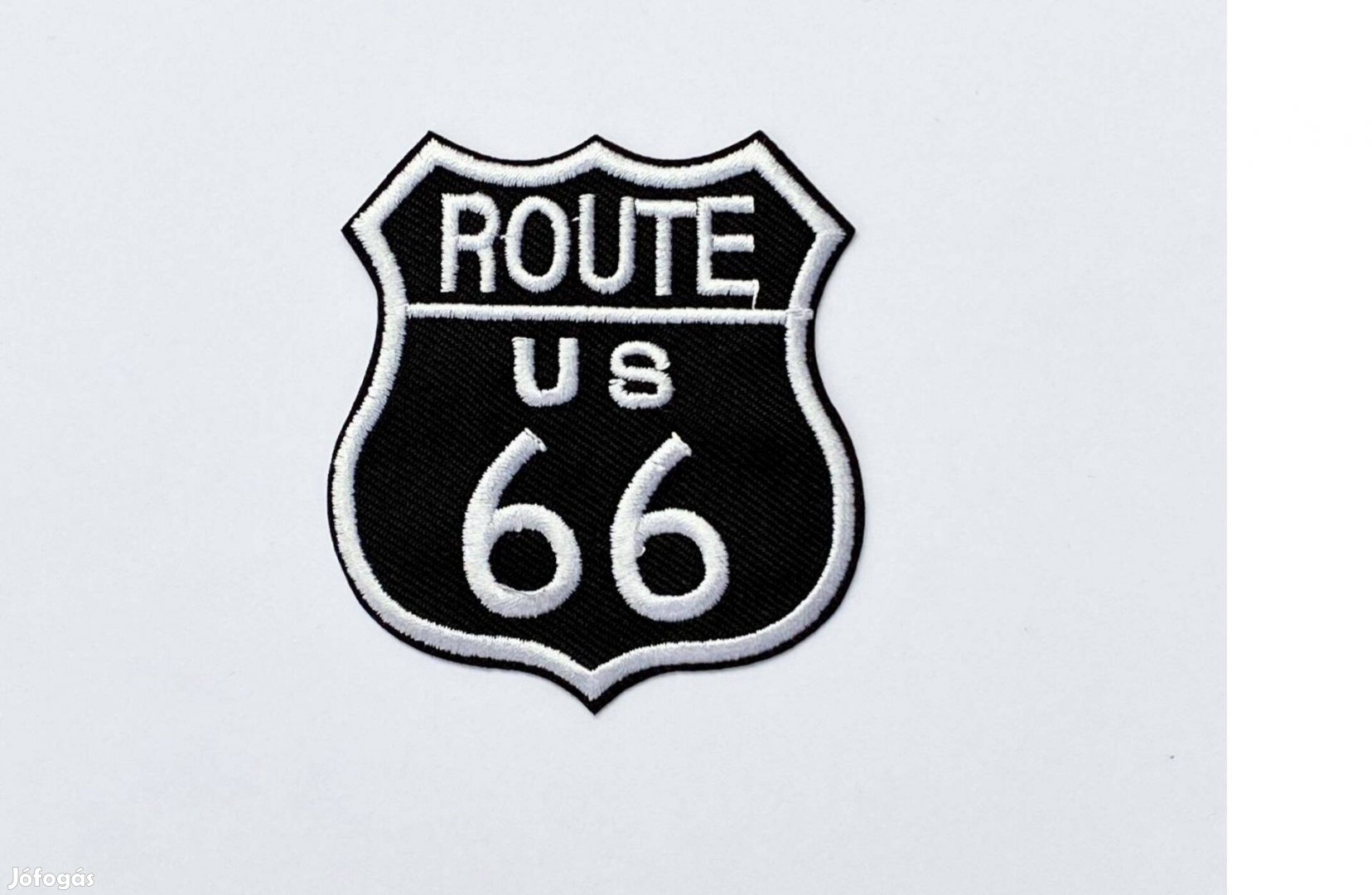 Ruhára vasalható motoros fekete folt rávasaló felvarró Route66 92x76mm