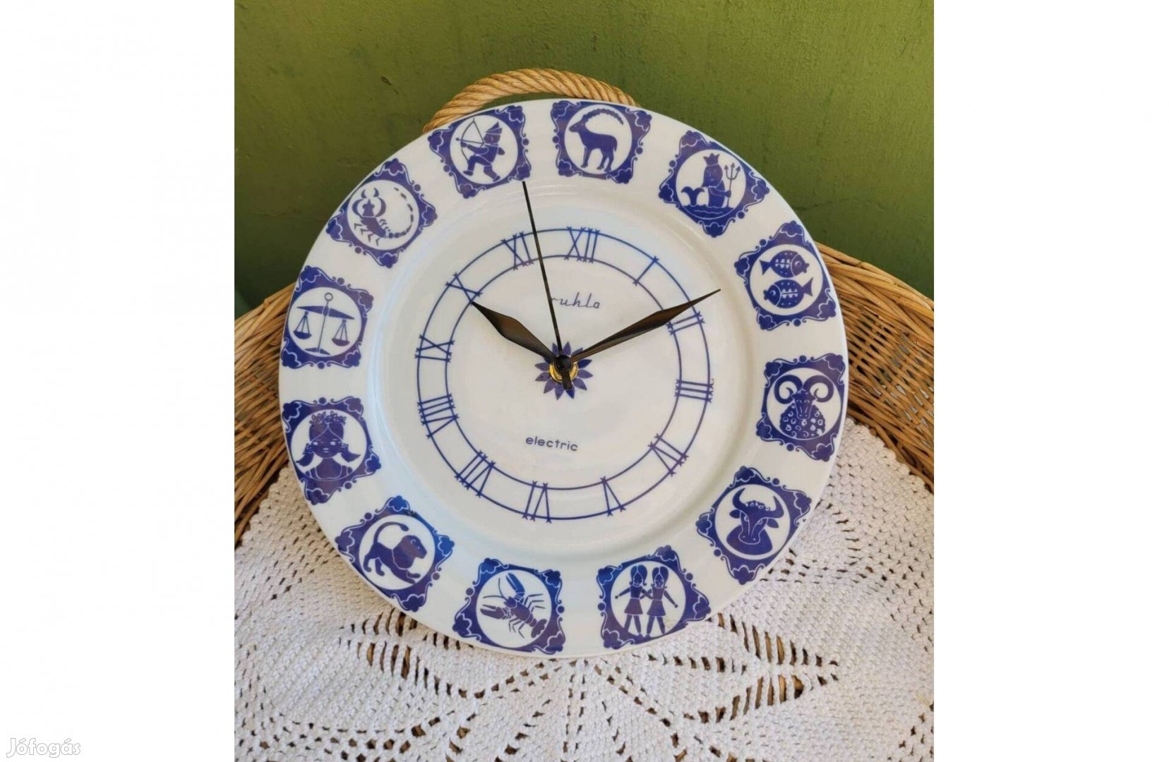 Ruhla, horoszkópmintás porcelán tányéróra - Működik!