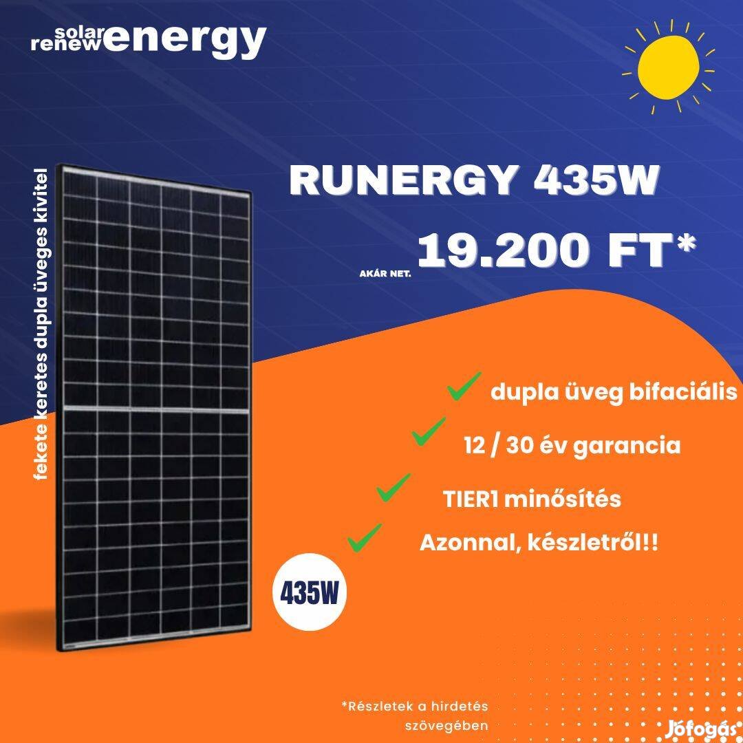 Runergy 435W bifaciális napelem panel készletről
