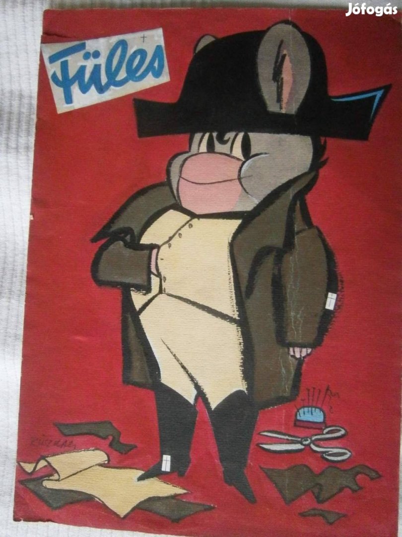 Ruszkay György Eredeti Füles újság borítófestmény 21x31,5 cm kartonon