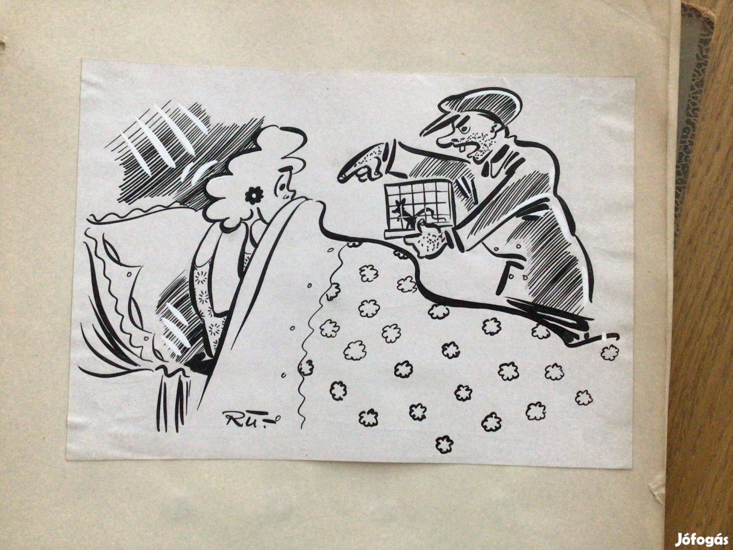 Ruszkay György eredeti karikatúra 15x20,5 cm