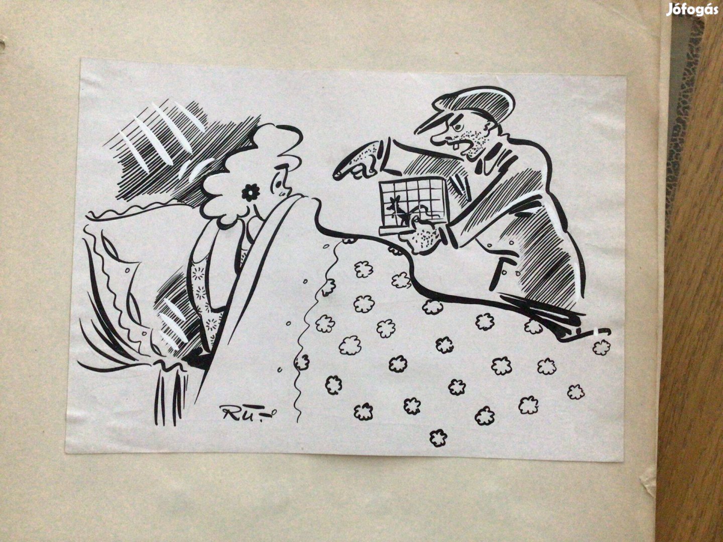 Ruszkay György eredeti karikatúra rajza a Szabad Száj c lapba 15 x 21