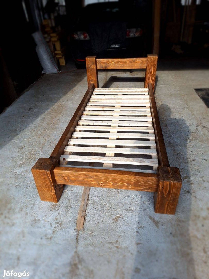 Rusztikus barna fenyőágy, fenyő ágykeret, 90x200 cm fa