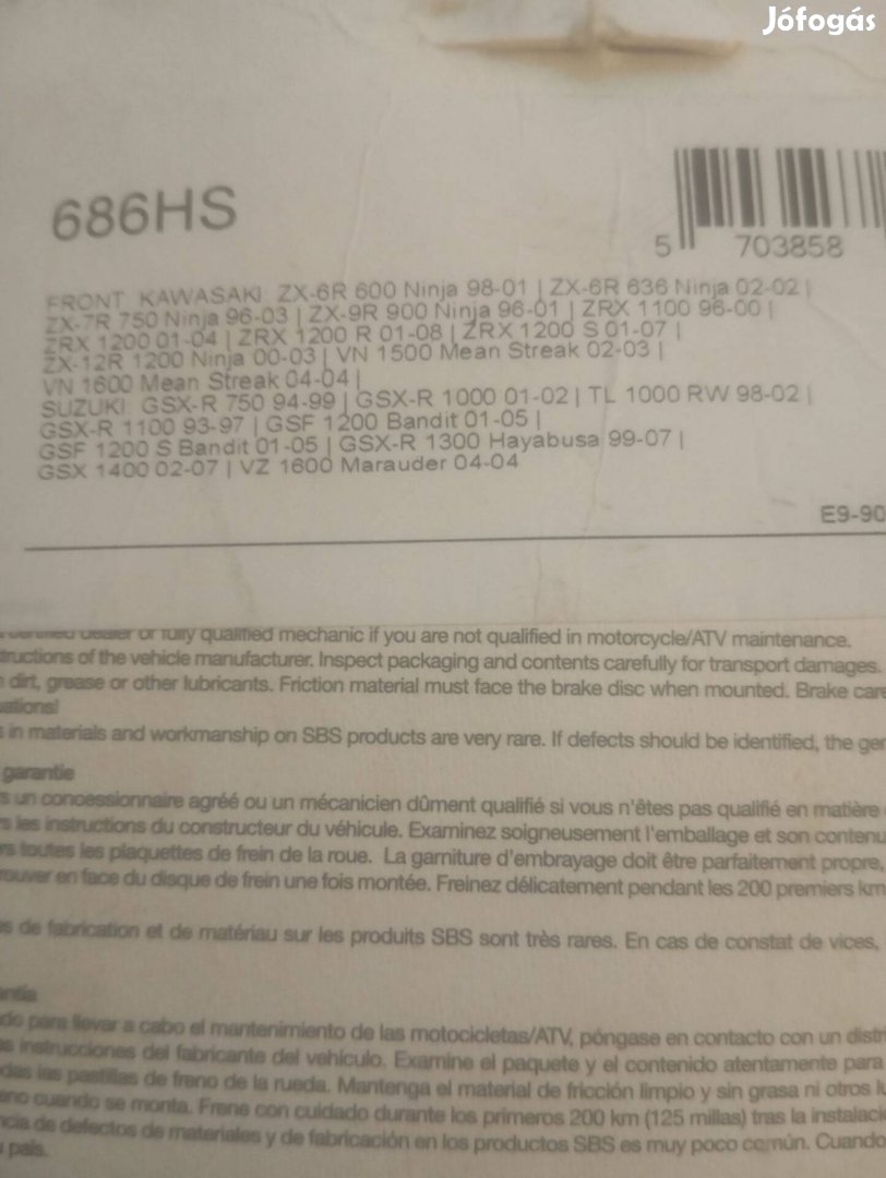 SBS686HS Fékbetét ( Új)