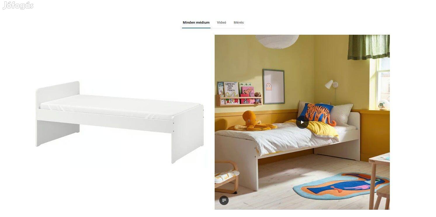 SLKT Ikea Ágykeret rácsos ágyalappal, fehér, 90x200 cm