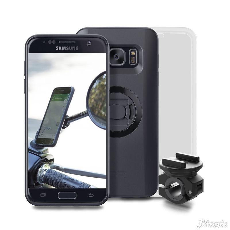 SP-CONNECT Moto Bundle rögzítve a tükörre Samsung S7-hez