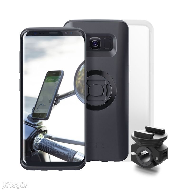 SP-CONNECT Moto Bundle rögzítve a tükörre Samsung S8-hoz