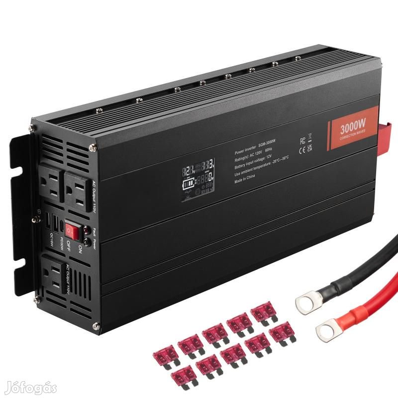 SZOLÁR INVERTERES TÖLTŐ 3000 W DC12VAC230V LCD kijelző