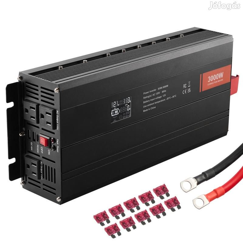 SZOLÁR INVERTERES TÖLTŐ 3000 W DC12VAC230V LCD kijelző