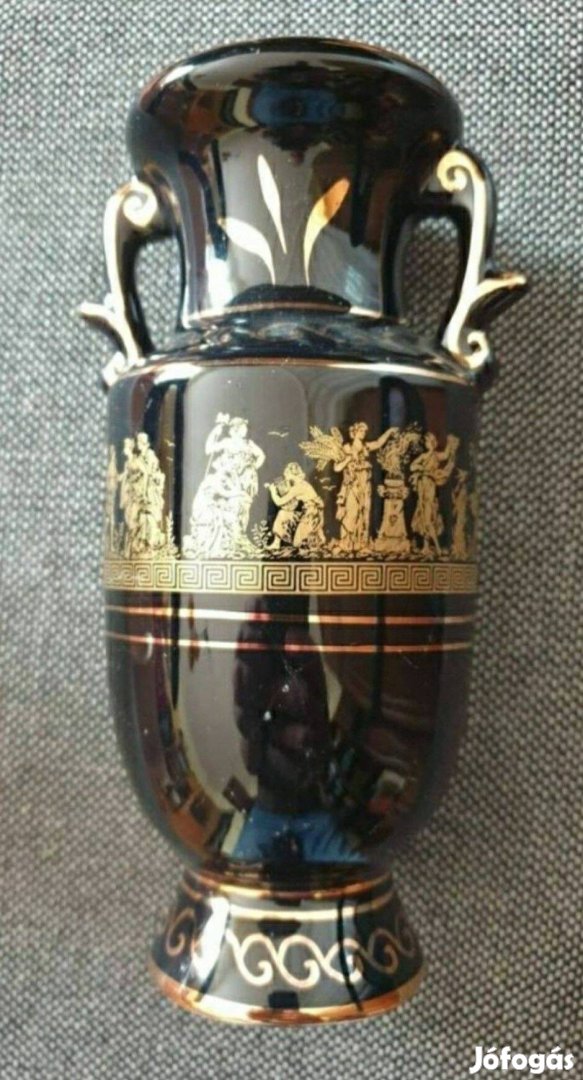 S. A. porcelán fekete 24 karátos arannyal kézzel készült görög váza
