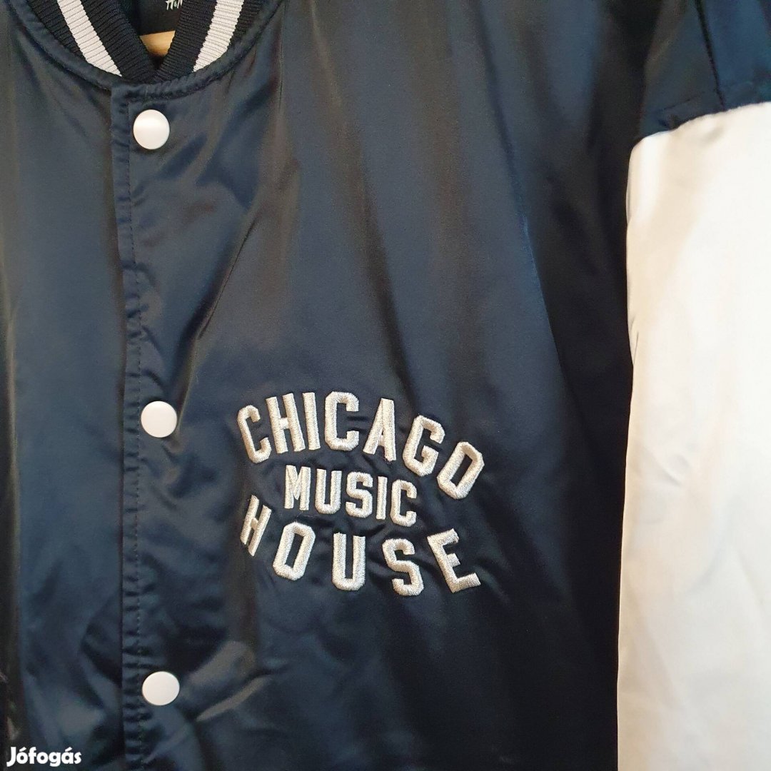 S-es Chicago Music House szatén varsity baseball bomber dzseki kabát