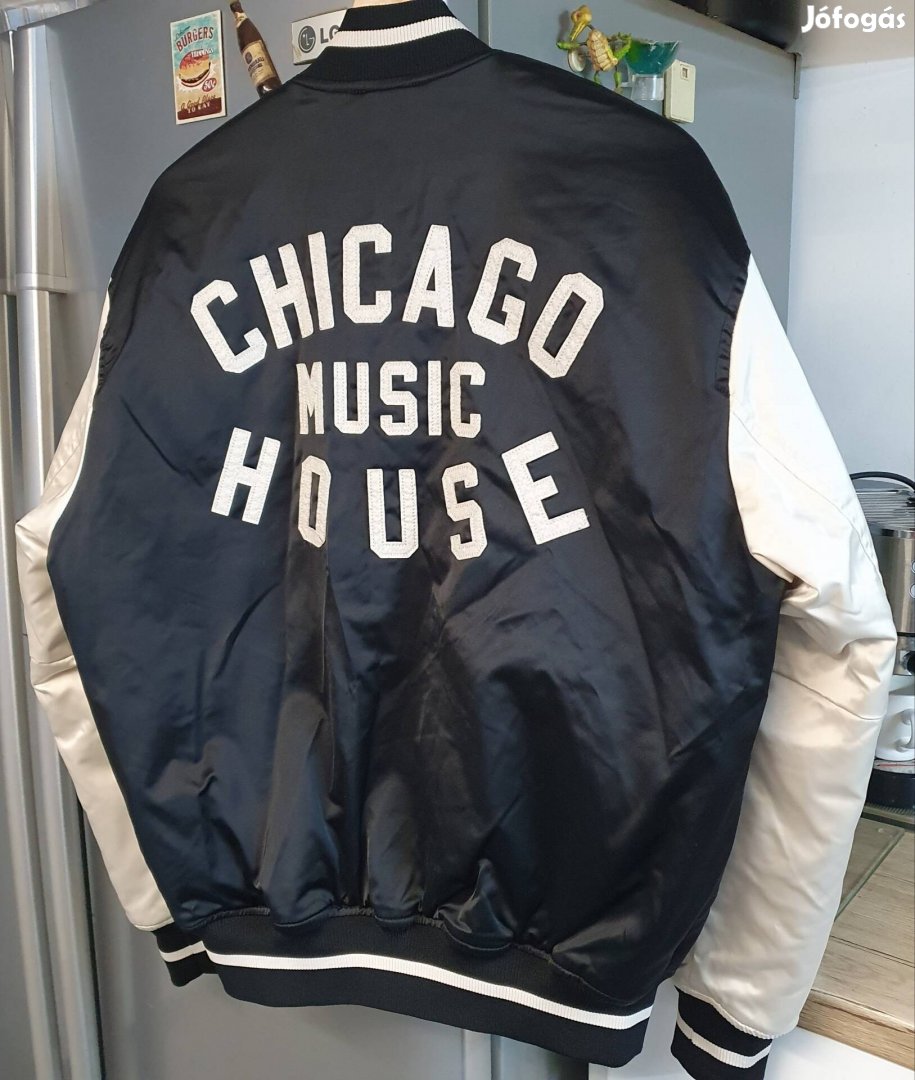 S-es Chicago Music House varsity baseball bomber dzseki kabát