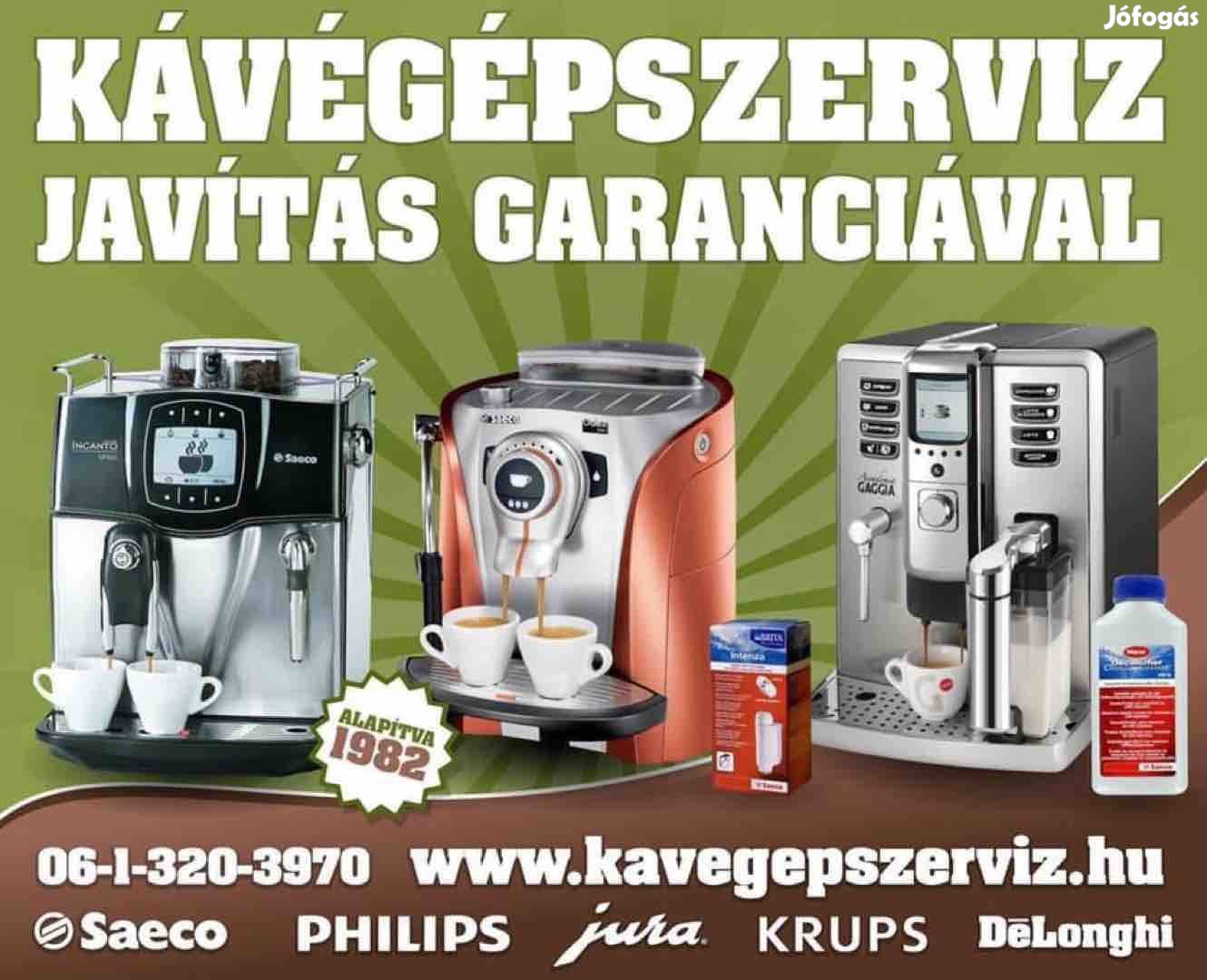 Saeco,Philips, Delonghi, Krups kávégép-szerviz garanciával!