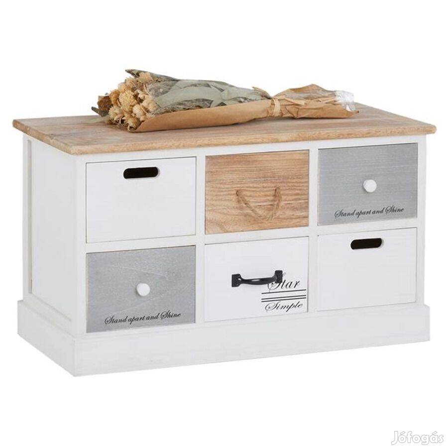 Salva 6 fiókos kis komód-éjjeliszekrény fehér-szürke-barna