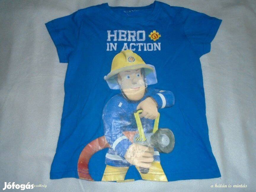 Sam a tűzoltó mintás kék póló 7-8 évesre (méret 122 / 128)