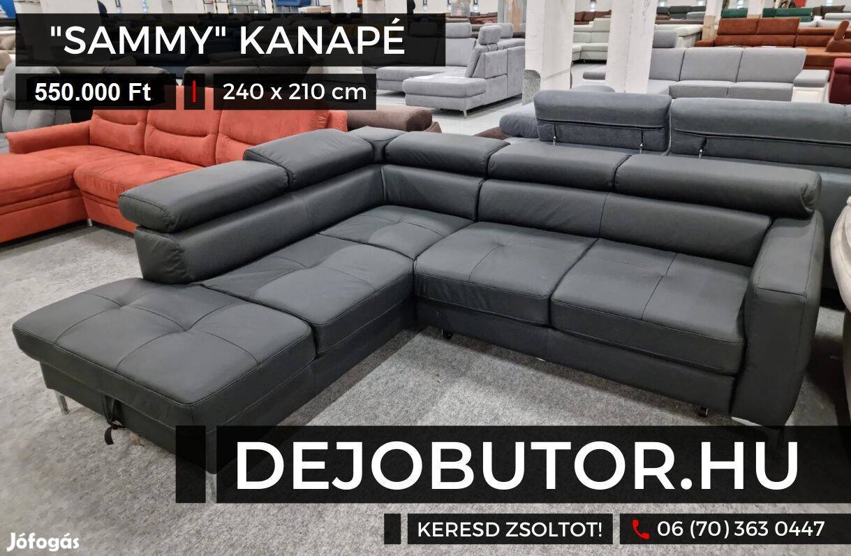 Sammy black valódi bőr kanapé rugós ülőgarnitúra 240x210 cm relax