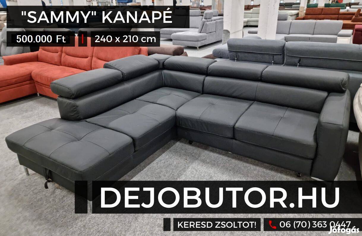 Sammy fekete valódi bőr kanapé rugós ülőgarnitúra 240x210 cm relax