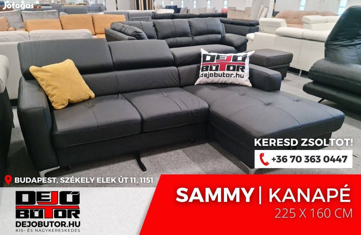 Sammy fekete valódi bőr kanapé ülőgarnitúra 225x160 cm sarok ágyazható