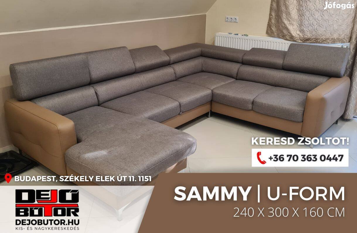 Sammy rugós kanapé ülőgarnitúra sarok 240x300x160 cm ualak szürke