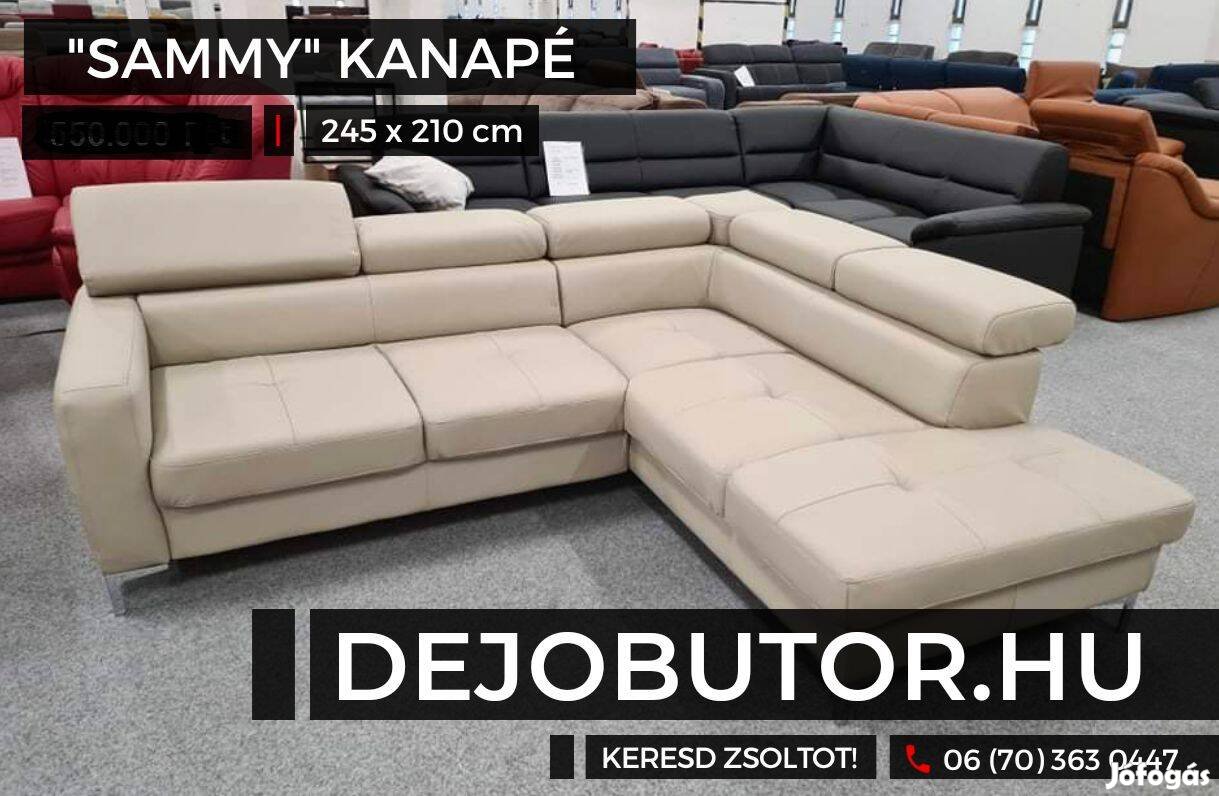 Sammy valódi bőr sarok kanapé ülőgarnitúra 240x205 cm krém