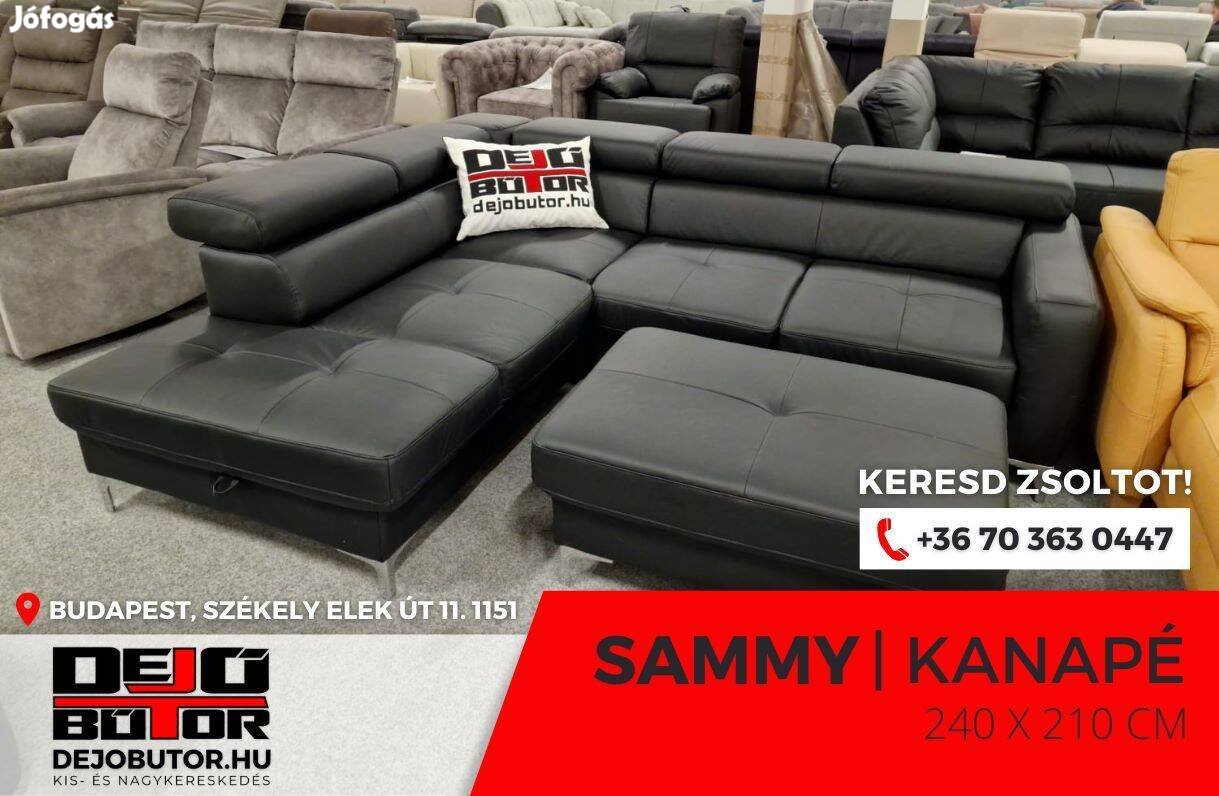 Sammy valódi bőr sarok relax kanapé 240x210 cm ülőgarnitúra fekete
