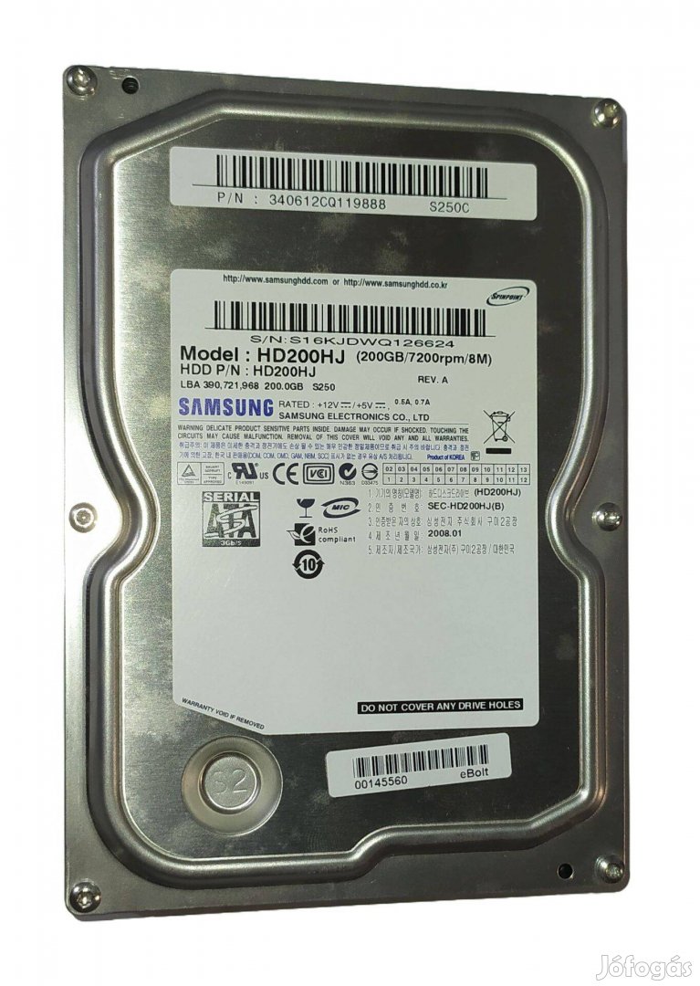 Samsung 200GB HDD merevlemez SATA 100/100 #6624