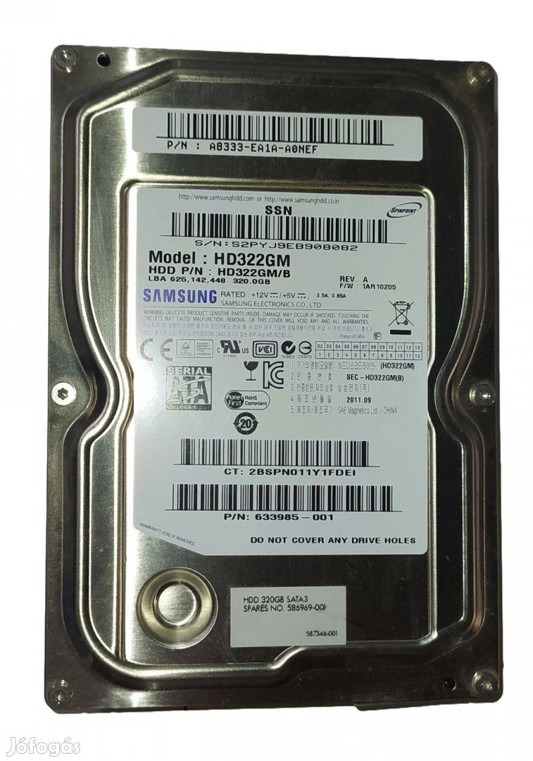 Samsung 320GB HDD merevlemez SATA 3.5" 100/100 #8082