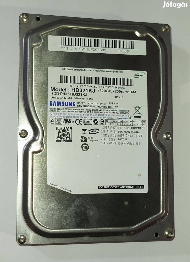 Samsung 320GB HDD merevlemez SATA 3.5" 100/100 #8383