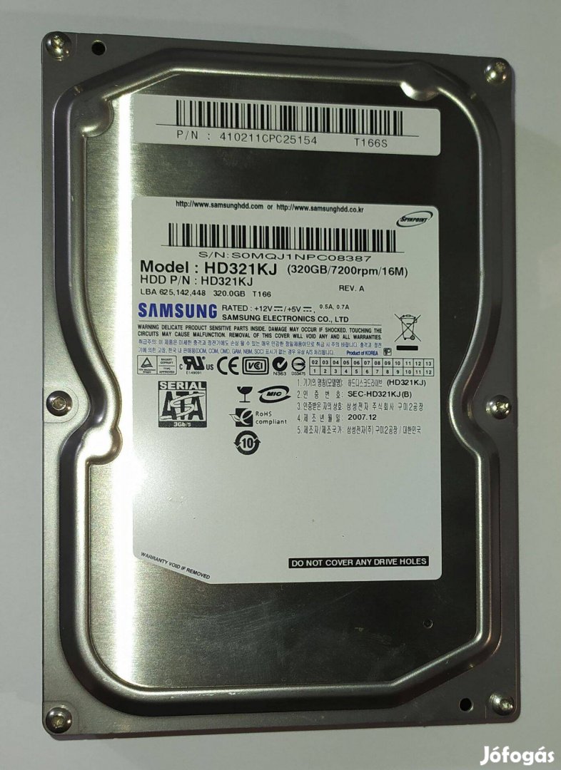 Samsung 320GB HDD merevlemez SATA 3.5" 100/100 #8387