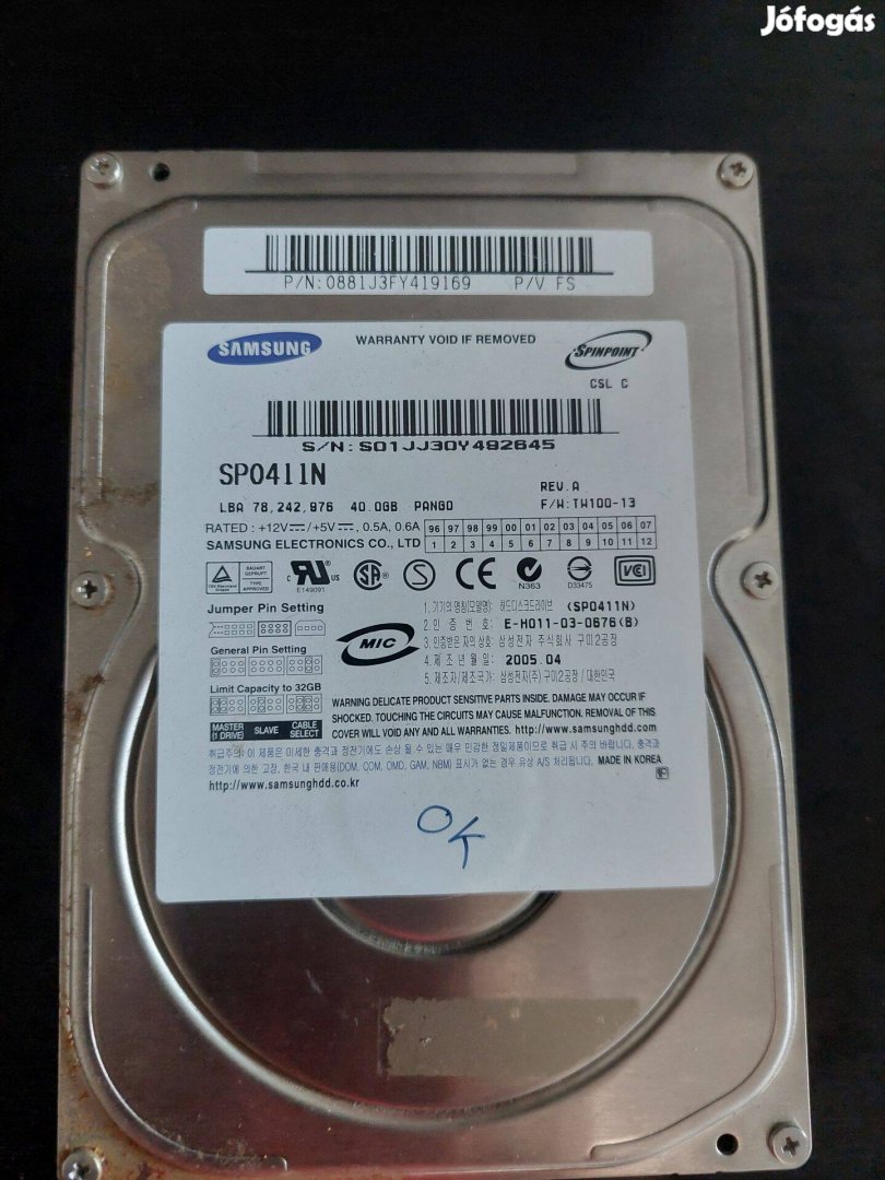 Samsung 40GB 2MB 7200rpm ATA133 SP0411N HDD