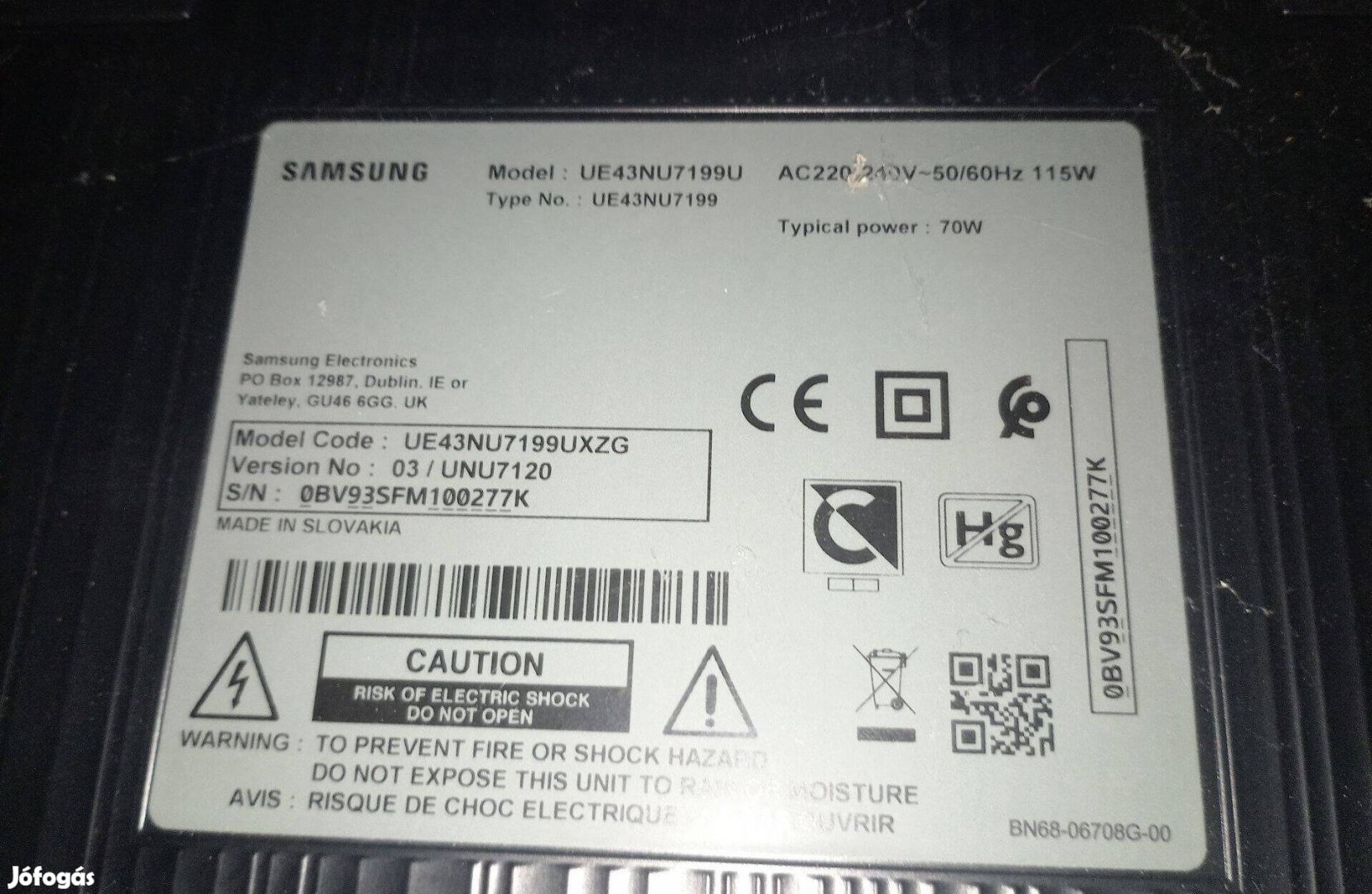 Samsung 43NU7199U alkatrésznek eladó. Kijelző törött!