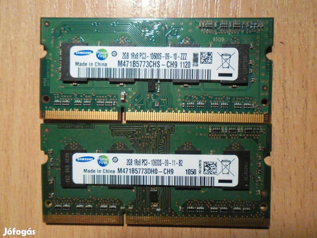 Samsung 4gb. 2x 2gb. DDR3 PC3-10600s laptop ram pár