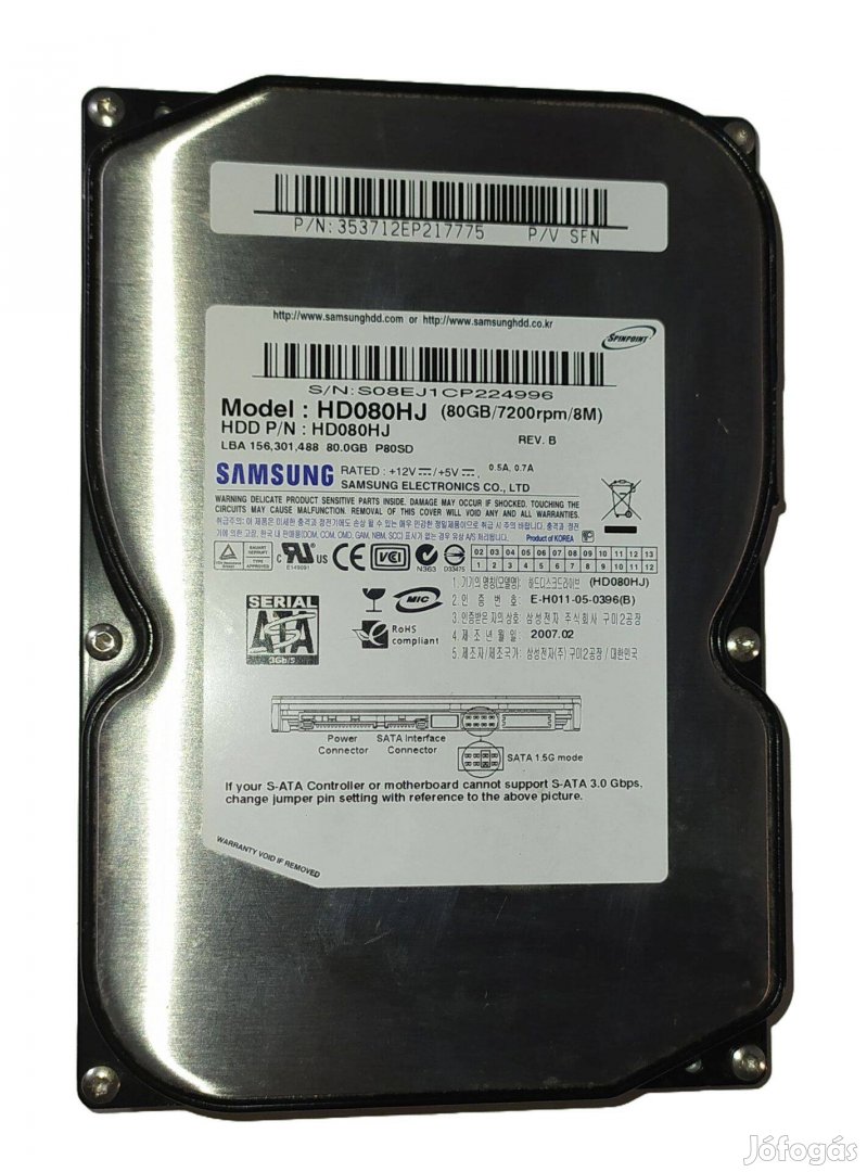 Samsung 80GB HDD merevlemez SATA 3.5" 100/100 #4996