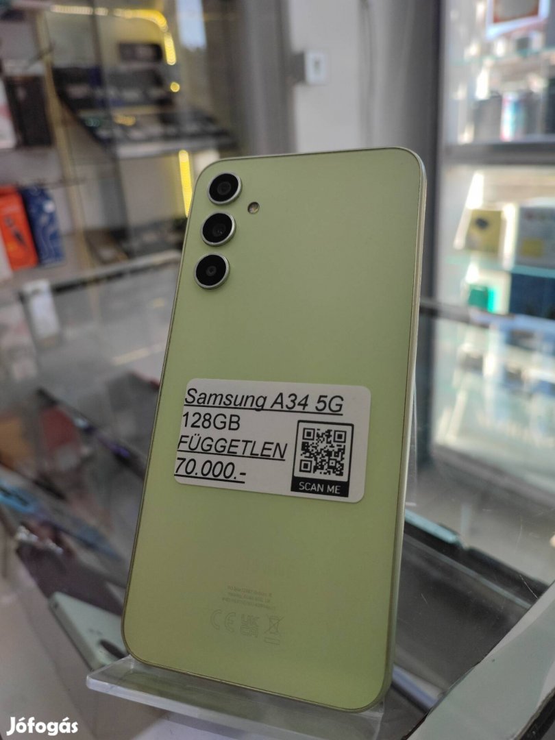 Samsung A34 5G 128GB Kártyafüggetlen,gyönyőrű állapotú + üvegfólia