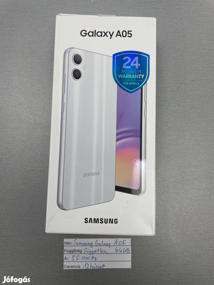 Samsung Galaxy A05 4/64GB Ezüst Bontatlan Új! 12hó garancia!