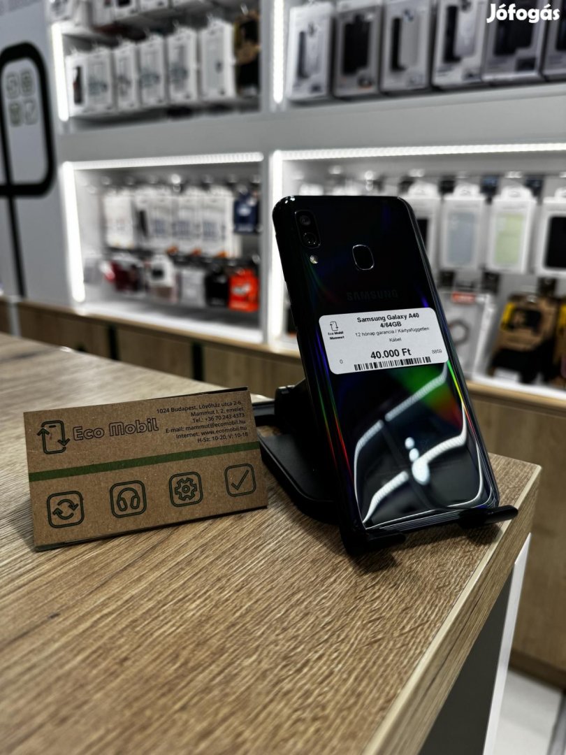 Samsung Galaxy A40 Kártyafüggetlen 64 GB 4 GB Ram, 12 hó garancia