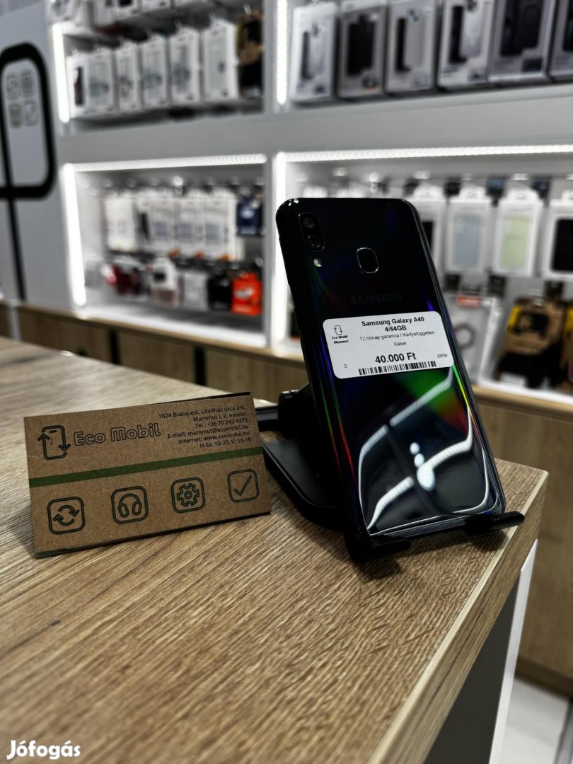Samsung Galaxy A40 Kártyafüggetlen 64 GB 4 GB Ram, 12 hó garancia