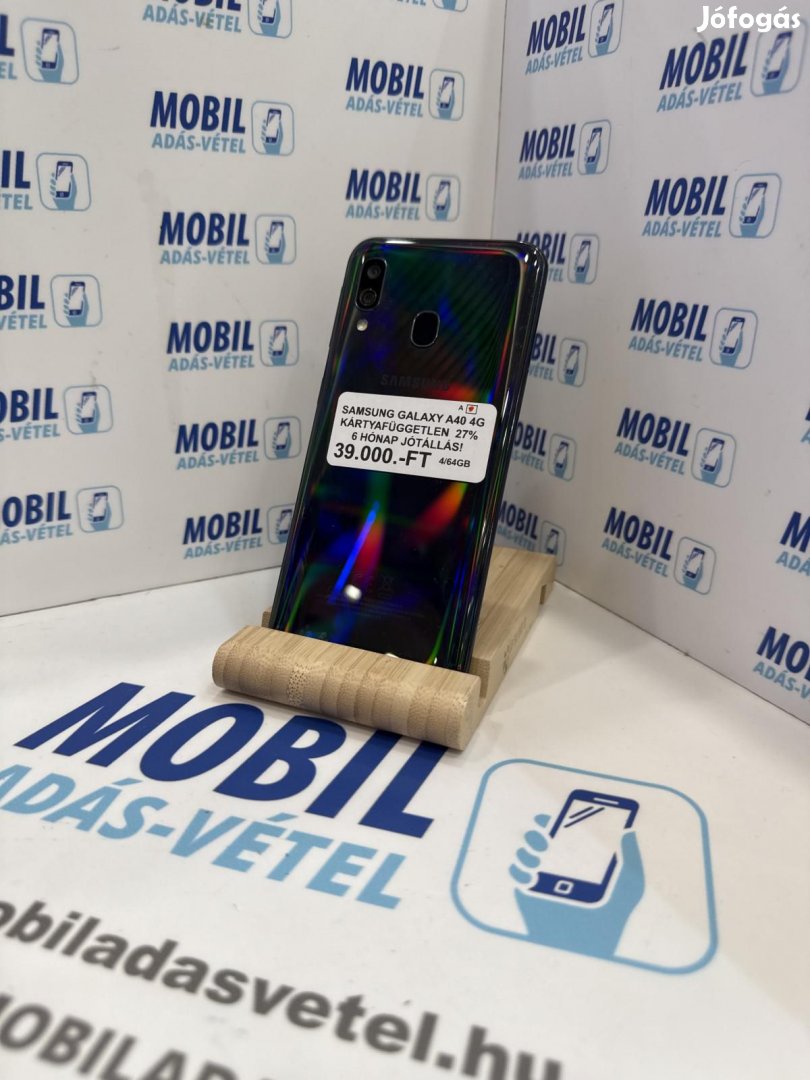 Samsung Galaxy A40 Kártyafüggetlen 64 GB, 12 hó garancia