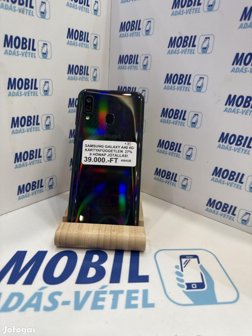 Samsung Galaxy A40 Kártyafüggetlen 64 GB, 12 hó garancia