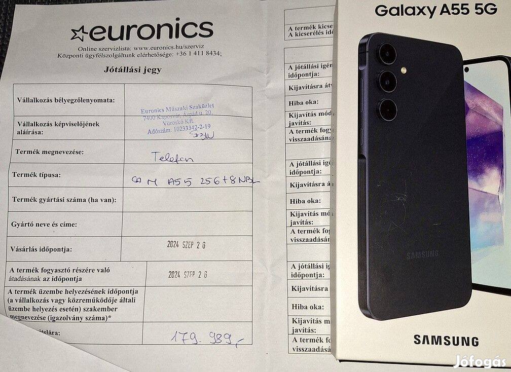 Samsung Galaxy A55 8/256GB - vadonatúj,vásárolva:09.26, Euronics, kék