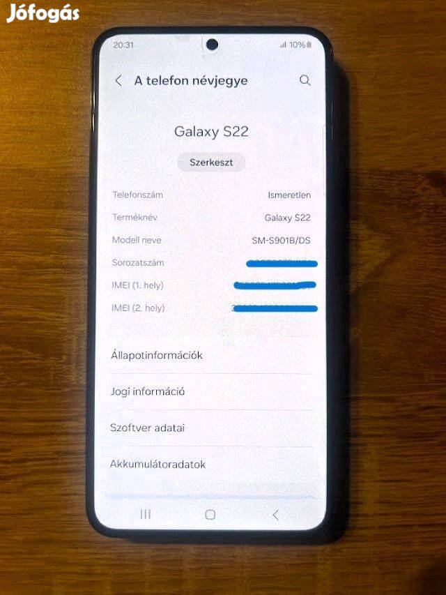 Samsung Galaxy S22 5G Black 128GB 8GB RAM Dual Újszerű