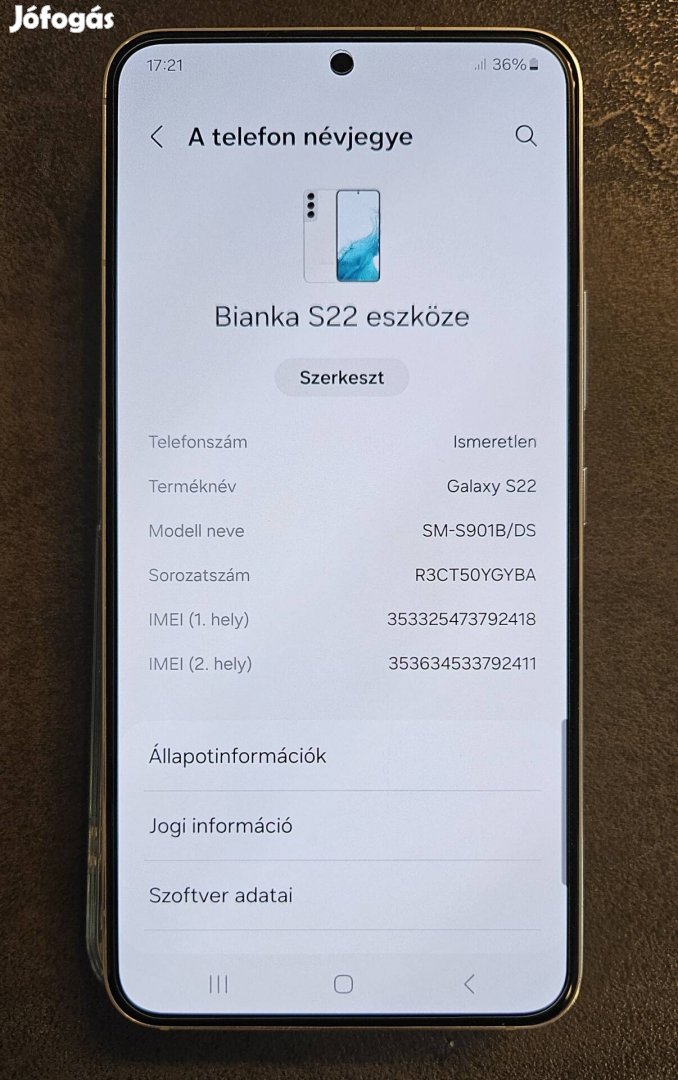 Samsung Galaxy S22 DS, 128 Gb, fehér