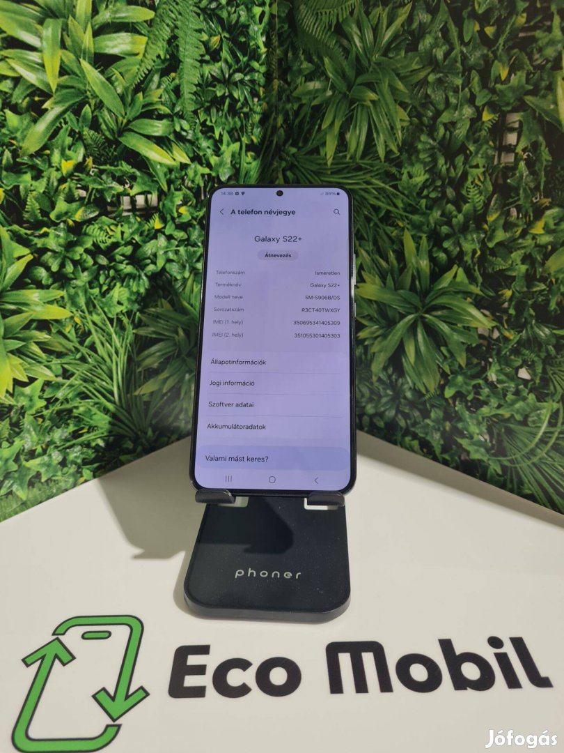 Samsung Galaxy S22 Plus 8/256gb, kártyafüggetlen, 12 hónap jótállás
