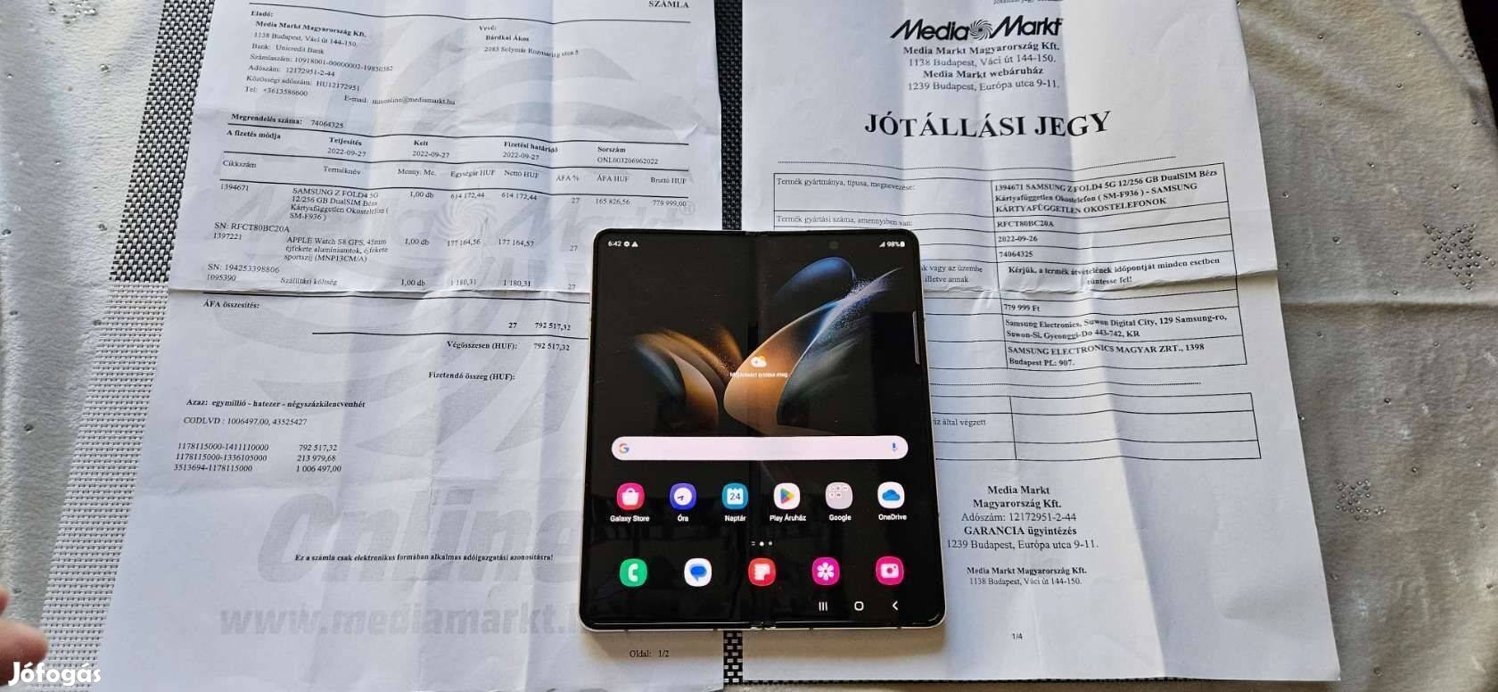 Samsung Galaxy Z Fold4 Fold 4 5G 12/256GB Újszerű Mediam. Garanciás !